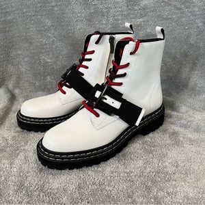 Cecilia New York Hayden leather boots white with black and red details size 7